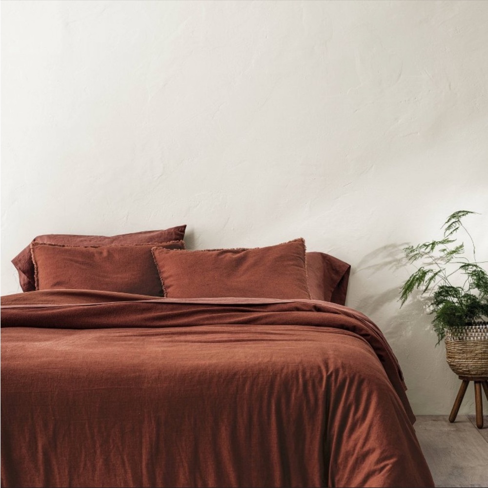 CASALUNA Heavyweight Linen Blend Comforter & Sham Set, KING, Dark Clay